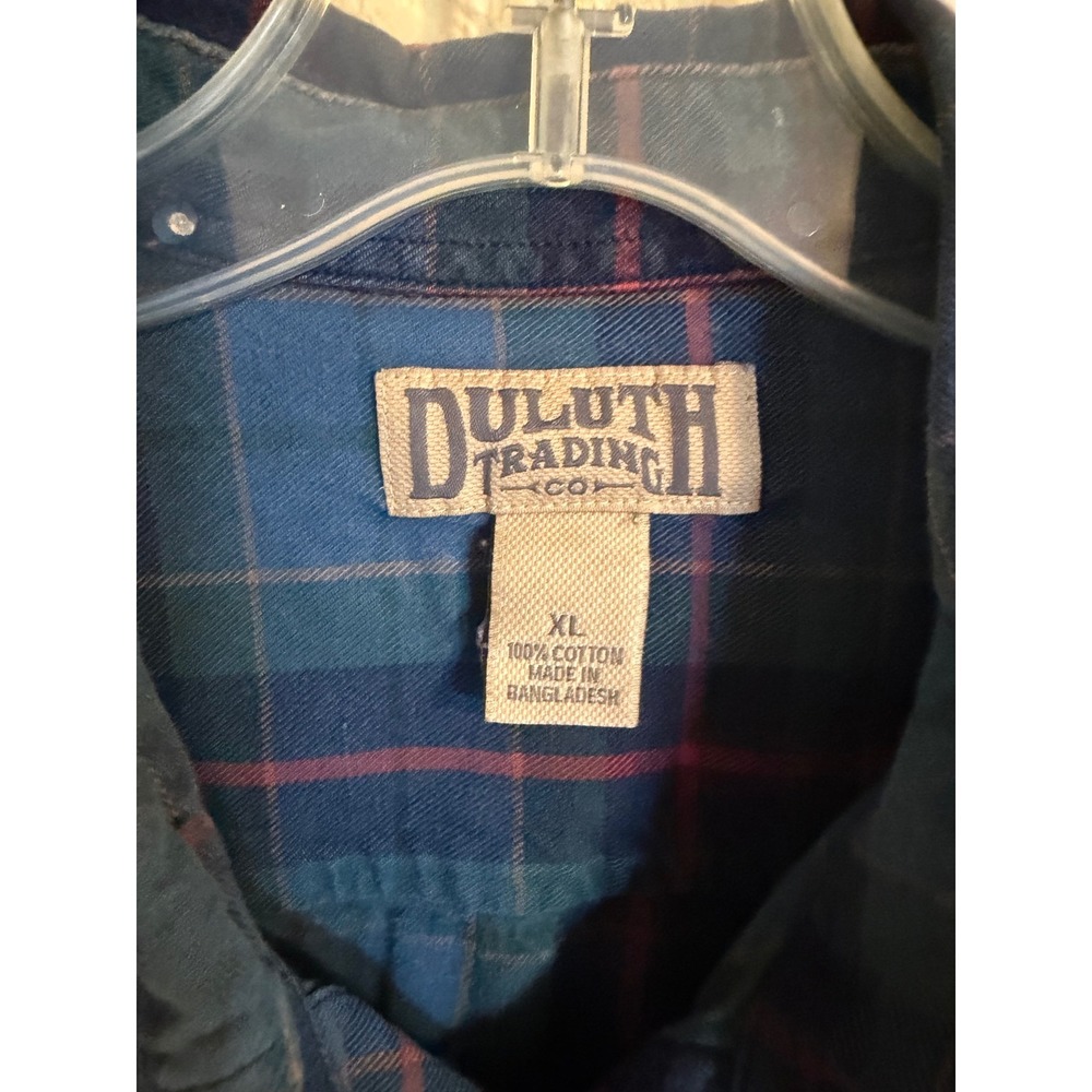 Duluth Trading Co Mens XL Blue Red Plaid Cotton Long Sleeve Button Down Shirt - Picture 3 of 8